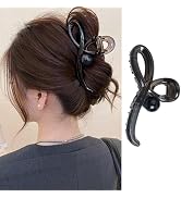 1PCS Large Bow Claw Clip for Women, Transparent Black Gray Acrylic Hair Claw with Marble Bead, No...