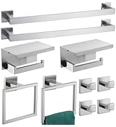Bathroom Towel Bar Set 10 Pieces Brush Nickel Square Modern Bathroom Hardware Set SUS304 Bathroom...