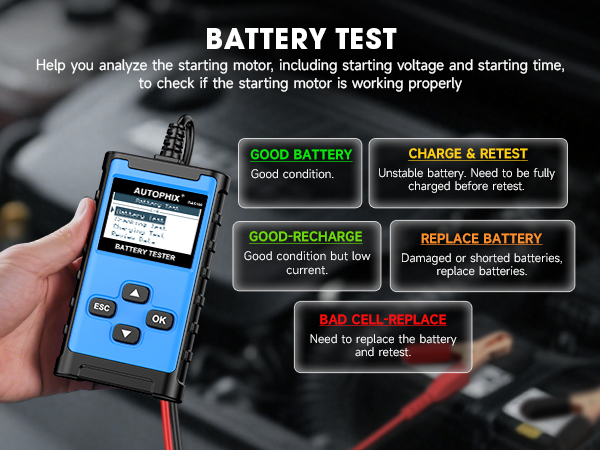 AUTOPHIX BAS100 Car Battery Tester 24V 12V Automotive Alternator Tester Battery Load Tester