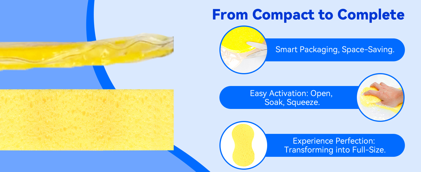 Easily expand the vacuum packaging into a full-size sponge