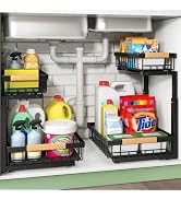 Under Sink Organizer, 2 Packs 2 Tier Under Sink Organizers and Storage, Slide Out Pull Out Cabine...