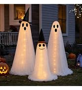 Halloween Light Up Ghost Family Decorations Set, 3 Pack Standing Ghost Figures with Father Mother...