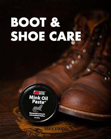 A pair of leather boots and mink oil paste
