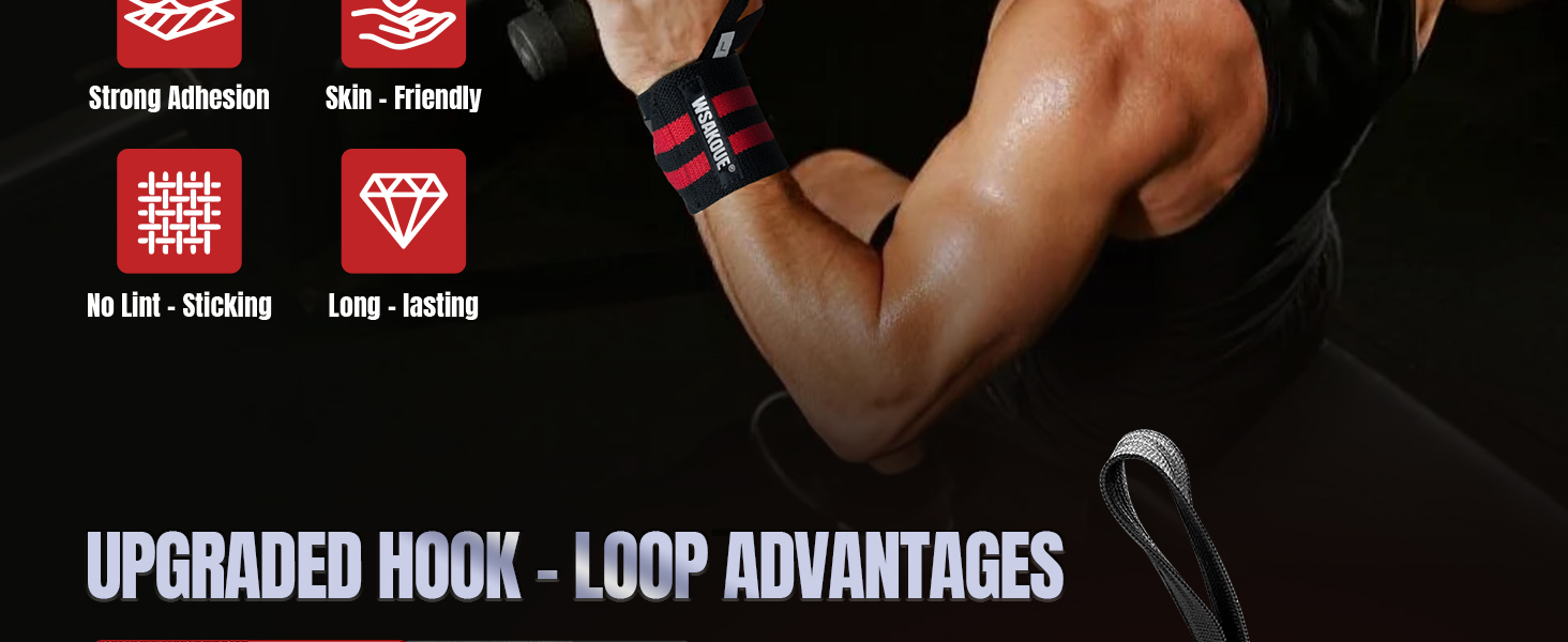 WSAKOUE Weightlifting Wrist Wraps - 18" Professional Wrist Support with Heavy-Duty Thumb Loop 3