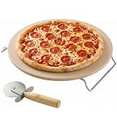 OVENTE 13" Round Pizza Stone for Oven and Grill, Beige BW10132 | Heat Resistant Flat Ceramic w/ C...