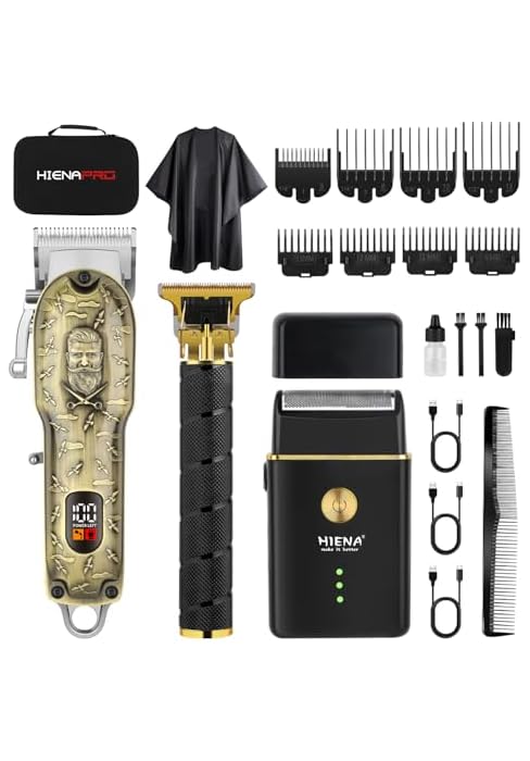 HIENA PRO Barber Clipper Set & Trimmer Kit for Men, Professional Electric Foil Shaver and Beard T...