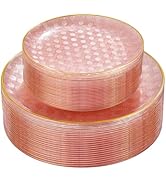 Festiva 60PCS Clear Pink Gold Plastic Plates - Heavy Duty Fancy Disposable Plates With Gold Rim-s...