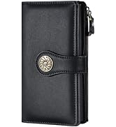 Travelambo Womens RFID Blocking Large Capacity Luxury Waxed Genuine Leather Clutch Wallet Multi C...