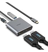 USB C to HDMI Adapter Dual 4K@60Hz, 4 in 1 USB C to HDMI Converter with 100W PD Charging USB 3.0,...