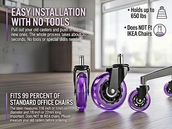 Purple caster wheels