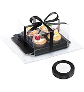 EUSOAR Black Cupcake Boxes, 6 Pack Bakery Treat Dessert Containers 4 Count with Inserts, Clear Di...