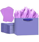 qiqee 5PCS Violet Gift Bags with Ribbon Handles 9.6"x7.9"x4.3" Medium Size Gift Bags (10PCS Tissu...