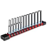 pgroup 1/4" Drive Deep Socket Set, 12PCS Metric Socket Set (4-14mm), 12-Point Design, Blue Emboss...