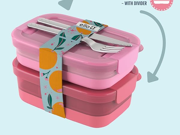 ello bento lunch stack plastic food storage container bento box with utensils included