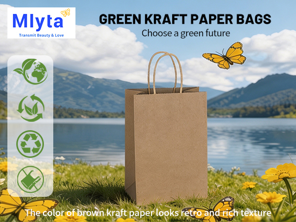 A small brown green kraft paper gift bags Mlyta