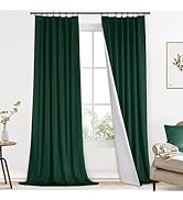 Yakamok Dark Green Velevt Curtains 108 Inches Long for Bedroom-Pinch Pleated 100% Blackout Therma...
