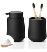 zuxzmj Matte Black Bathroom Accessories 2 Piece Set Plastic Foaming Hand Soap Dispenser and Tooth...