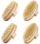 SAMEBUTECO 4 Pack Dry Body Brushing Brushes, Natural Bristle Exfoliating Scrub Brushes with Massa...