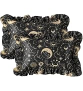 EXQ Home Ruffled Satin Pillowcase for Hair and Skin Queen Size- Black Sun Silk Pillowcase 2 Pack ...