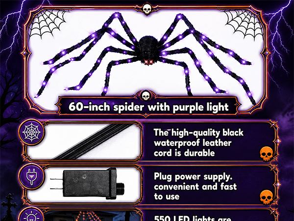 Halloween Decorations Outdoor Spider Web Lights with Glowing Spider