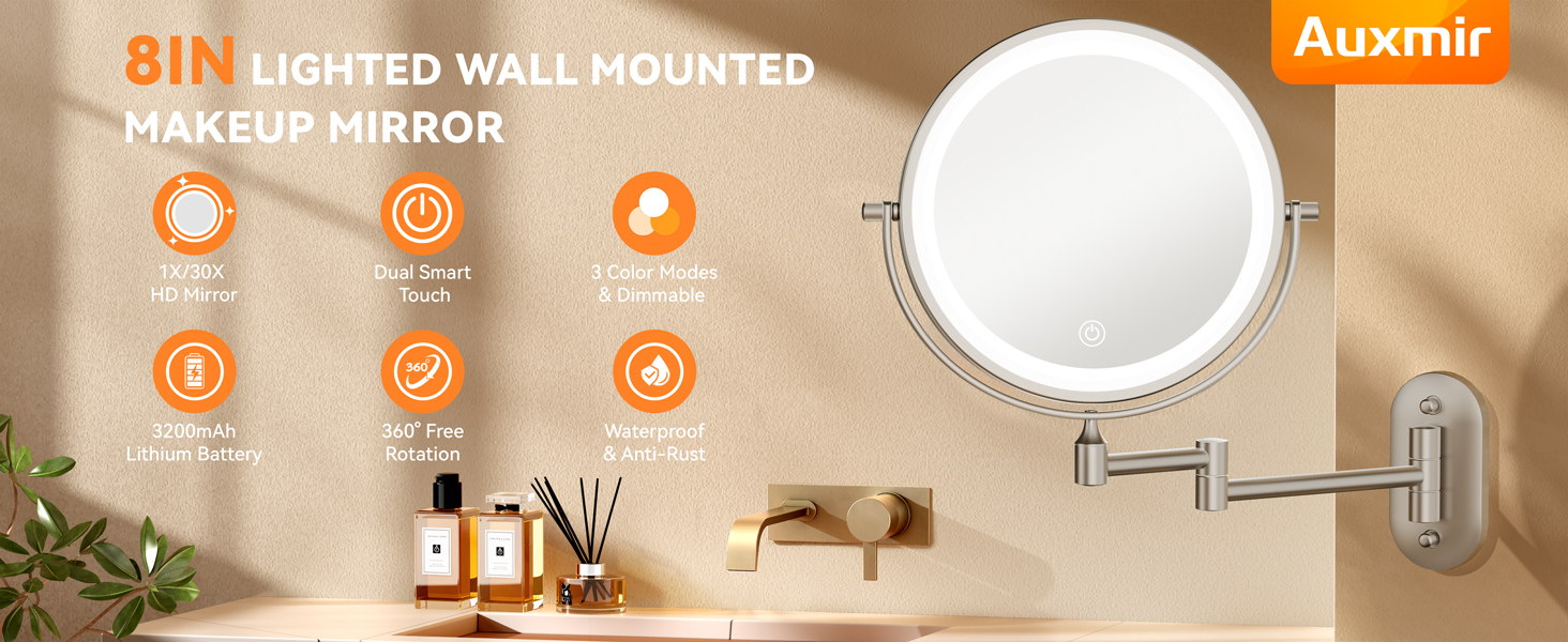 1X/30X wall mounted makeup mirror