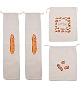 Gobyhumm 4 Pieces Linen Toast Reusable French Baguette Biscuit Bag Cotton Drawstring Bread Bag fo...