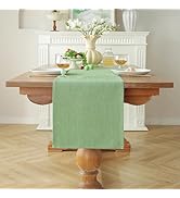 Alsoo 13x72 Inch Linen Blend Table Runner, Wrinkle-Free Fade-Resistant Green Small Runners for Fa...