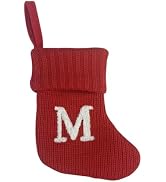 7" Red Mini Monogram Christmas Stockings with Initials Personalized Letter Cable Knit Christmas S...