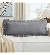 KKJIAF Grey Lumbar Pillow Covers 14x36 Inch Set of 1, Microfiber Ruffled Pillow Shams, Ruffle Eur...