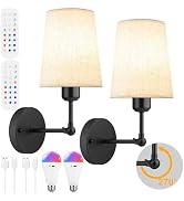Ostwiki Battery Operated Wall Sconce Set of 2,Black Rechargeable Wall Lights with 5200mAh Dimmabl...