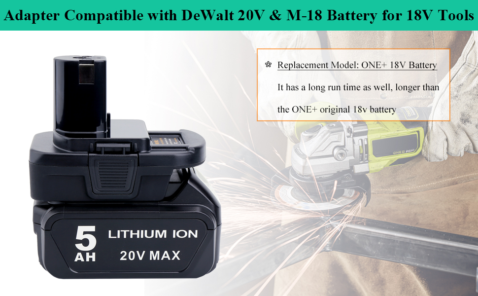DM18RL Battery Adapter Compatible with DeWalt 20V or M-18 Battery Replacement for 18V One+ Battery