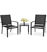 Shintenchi 3 Pieces Outdoor Patio Set, Textilene Fabric Small Patio Furniture Set, Front Porch Ch...