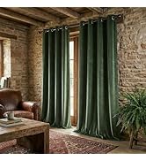PONY DANCE Olive Green Velvet Blackout Curtains 84 Inches Long, Luxury Thick Thermal Insulated Dr...