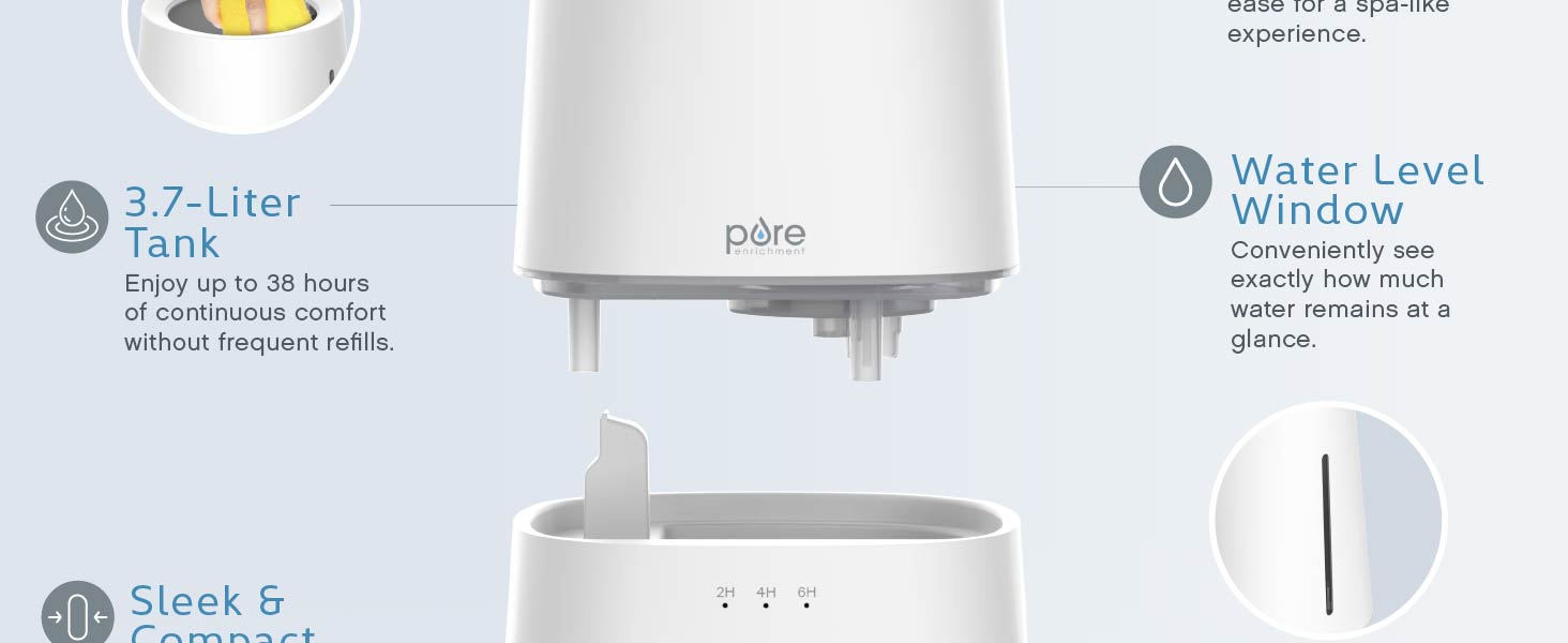 pure enrichment top fill humidifier continuous mist sleek and compact water level window