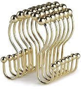 Goowin Shower Curtain Hooks, 12 Pcs Shower Curtain Rings, Stainless Steel Gold Shower Curtain Hoo...