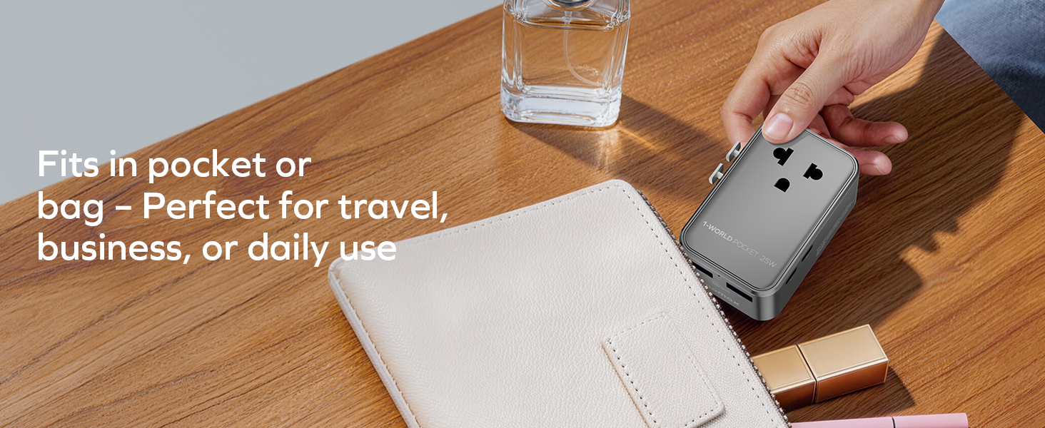 MOMAX 1-World Pocket Universal Travel Adapter – Ultra-Thin, Stylish & Mini GaN