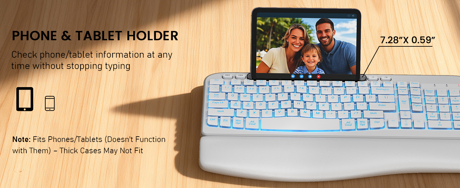 wireless keyboard with phone holder