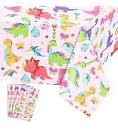 3 Pack Girl Dinosaur Birthday Party Tablecloth, Pink Dinosaur Table Cloth Rectangle, Dinosaur Wor...