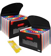 2 Pack Accordian File Organizer, Expanding File Folder 24 Pockets with Expandable Cover A4 Letter...