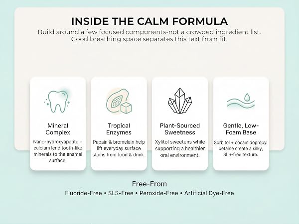 MasterMedi “Inside the Calm Formula” graphic with four key ingredient pillars