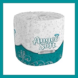 1 roll of Angel Soft tp, wrapped in branded teal/white packaging with floral designs