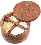 RAETTER.LY Acacia Wood Salt and Pepper Bowl, Nature Wood Salt Cellar and Spices Storage Box With ...