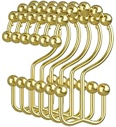 Amazer Gold Shower Curtain Hooks, 12PCS Rust-Resistant Metal Double Shower Curtain Rings for Curt...