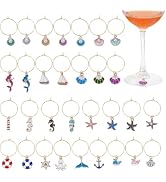 WADORN 50Sets Wine Glass Charms, Beach Themed Charm Drink Glass Markers & Identifiers Tags Summer...