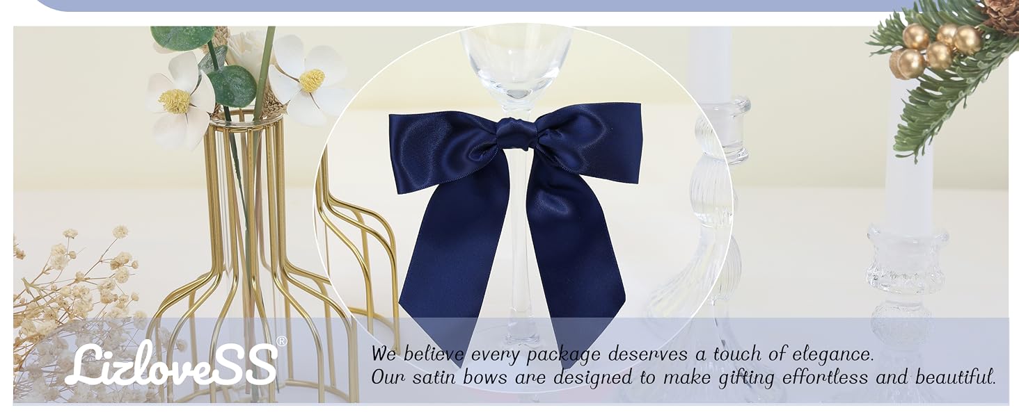 Navy Blue Satin Ribbon Twist Tie Bows 5 Inch