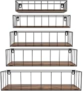 CRUGLA Floating Shelves Wall Mounted Set of 5, Hanging Storage Wall Shelf with Rail for Bathroom,...