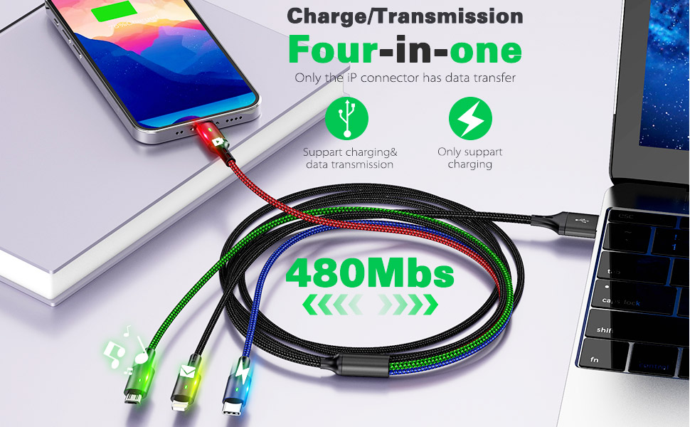 Multi charging cord charge transfer data cable 4 in 1 mico usb type c charger cord multi charger