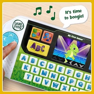 Kid places the dance move game by following the arrow pattern displayed. Toy: It’s time to boogie!