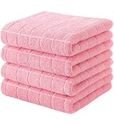 Kitinjoy 100% Cotton Terry Kitchen Towels, 13”x 28”, 4-Pack, Pink | Checkered Designed, Ultra Sof...