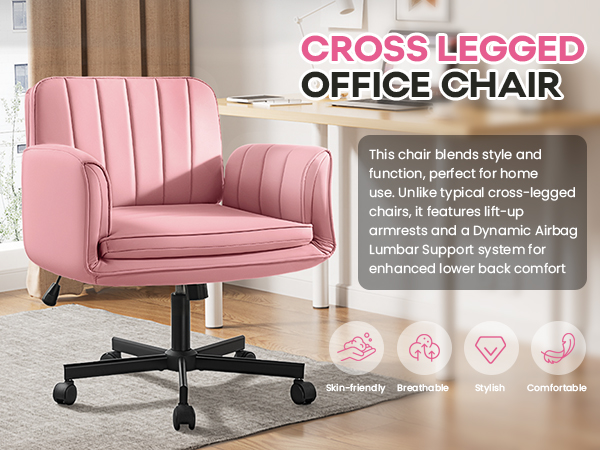 Criss Cross Chair with Wheels & Armrests, Criss Cross Office Swivel Chair, PU Leather Vanity Chair